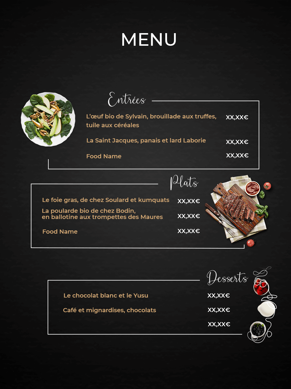 la carte et les menus